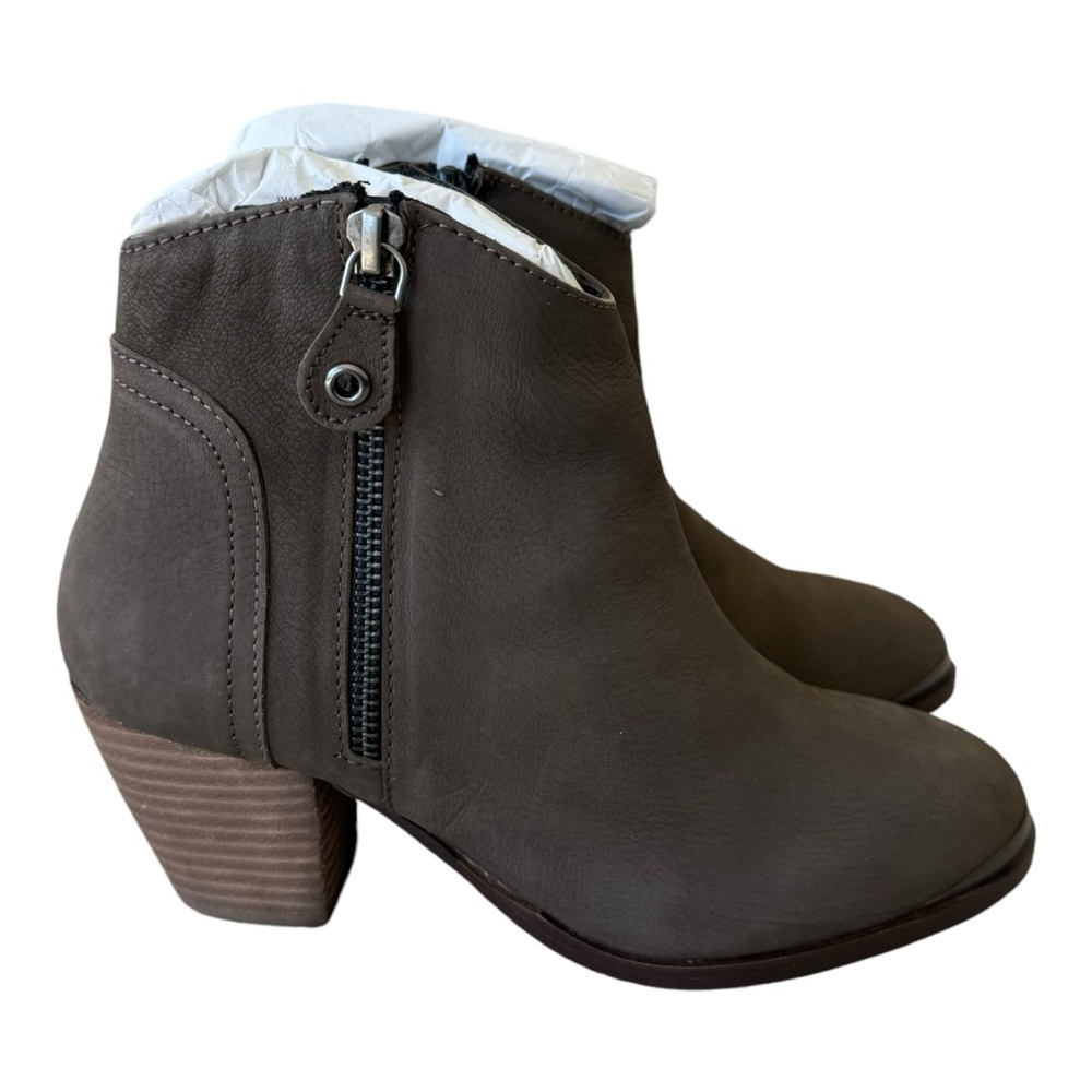 Diba Taupe Sequoia Suede Leather Western Block Heel Booties 6.5